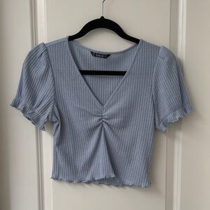 SHEIN Light Blue Ribbed V-Neck Crop Top